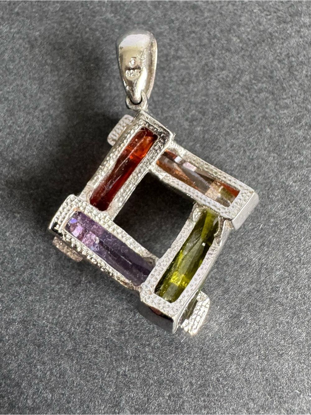 Vintage Sterling Silver Crystal 3D Pendant Colorful Geometric Necklace - Picture 7 of 9